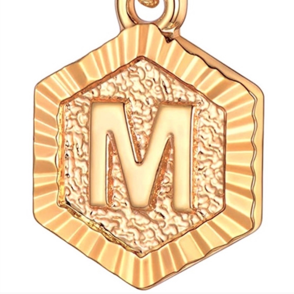 Initial Letter Pendant Hexagon Pendant 18KGP S925